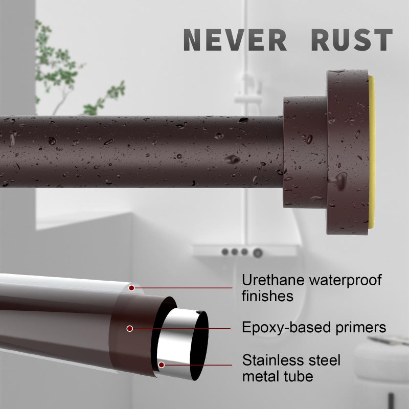 Thestoa Brown Shower Curtain Rod Adjustable 43-78 inch, 1"Diameter Spring Tension Curtain Rod No Drill, Anti-Rust Non-Slip Shower Rod for Bathroom Tension Rod - Image 4
