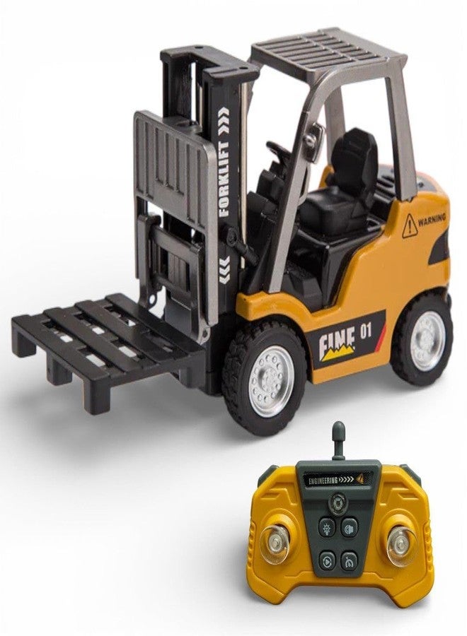 Babelly HG4-243 RTR 1/64 2.4G Mini RC Car Alloy Forklift Support App Remote Controlled LED Light Sound Engineering Vehicle Desktop Toys Model Collection Gift for Boys - Yellow - Image 1