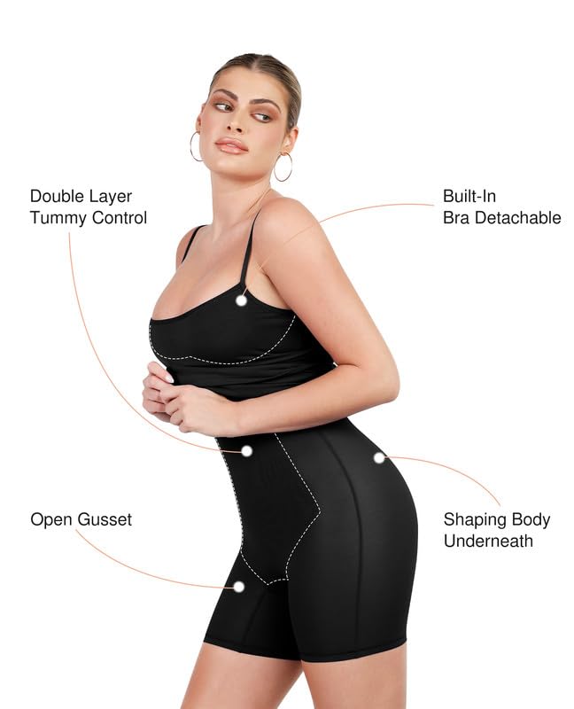 Popilush Summer Midi Dresses for Women - Bodycon Club Party Night Out Shapewear Dress with Built-in Bra Black - Image 3