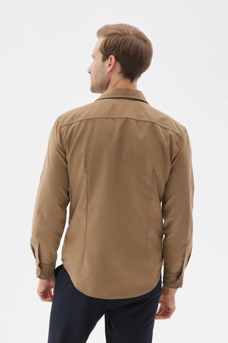 Odelon Slim Fit Men's Beige Shirt Jacket with Pockets