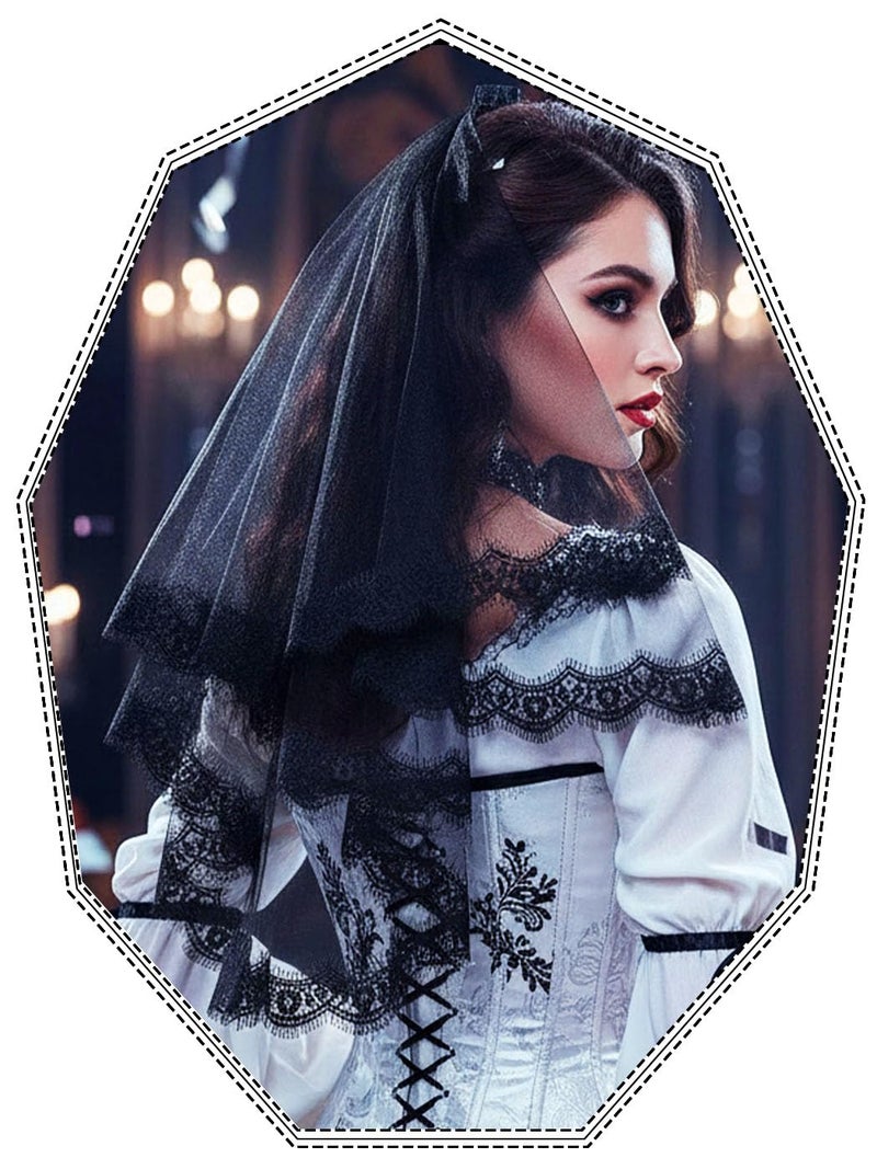Yokawe Womenâ€™s Bridal Wedding Veil 2 Tier Lace Applique Edge Bride Veils with Comb Black Wedding Headpiece - Image 1