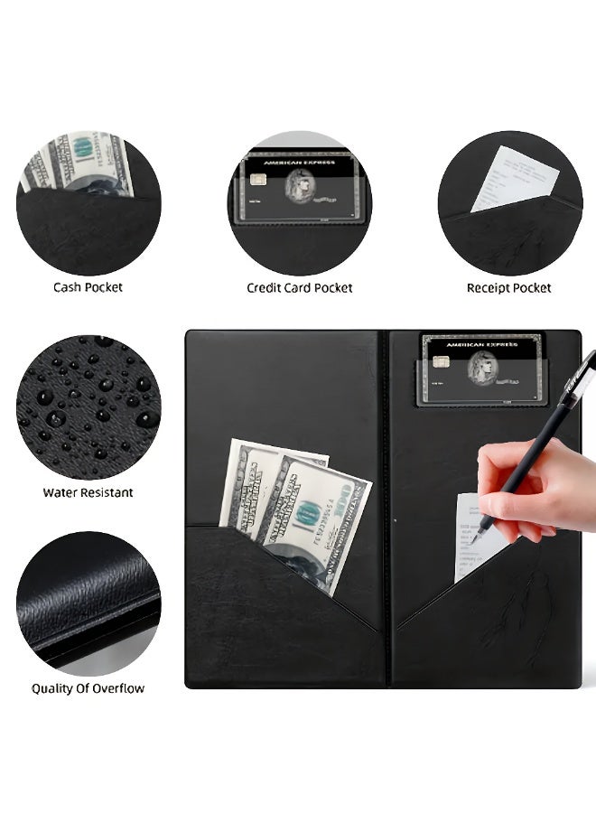 TrustMate Premium Leather Bill Folder for Restaurant, Elegant Check Presenter and Menu Holder, Black Leather Look, High Quality Dining Receipt Holder 28×25.5cm - Image 2