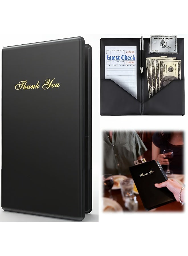 TrustMate Premium Leather Bill Folder for Restaurant, Elegant Check Presenter and Menu Holder, Black Leather Look, High Quality Dining Receipt Holder 28×25.5cm - Image 1