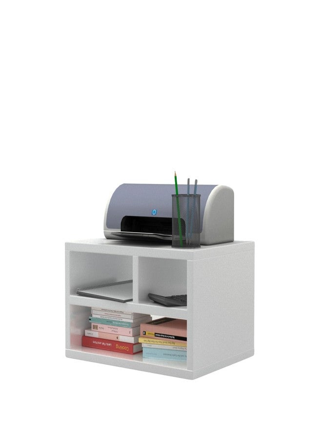 flux 2-Tier Desk Organizer and Printer Stand, Engineered Wood, Compact Desktop Storage with 3 Shelves for Books, Office Supplies, Study Room or Home Office - White - Image 1
