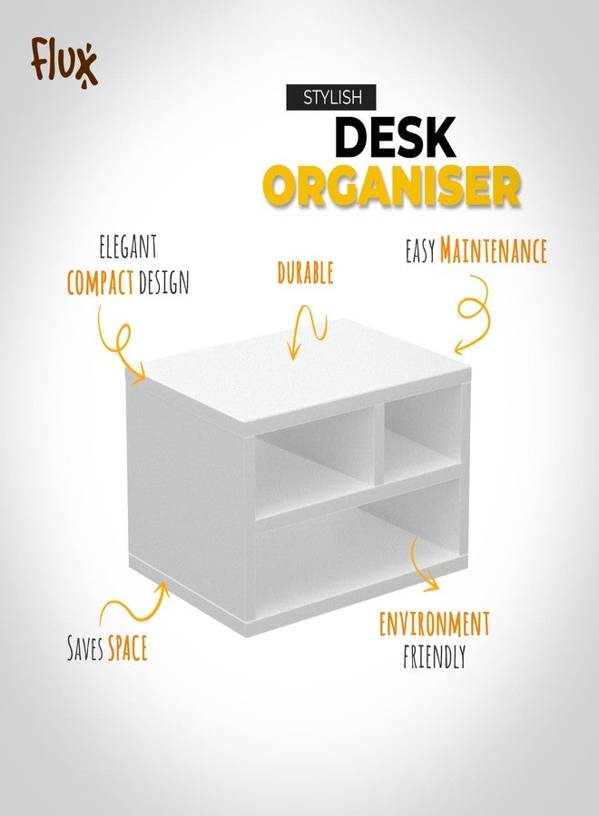 flux 2-Tier Desk Organizer and Printer Stand, Engineered Wood, Compact Desktop Storage with 3 Shelves for Books, Office Supplies, Study Room or Home Office - White - Image 3