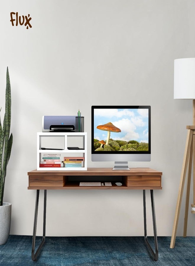 flux 2-Tier Desk Organizer and Printer Stand, Engineered Wood, Compact Desktop Storage with 3 Shelves for Books, Office Supplies, Study Room or Home Office - White - Image 2
