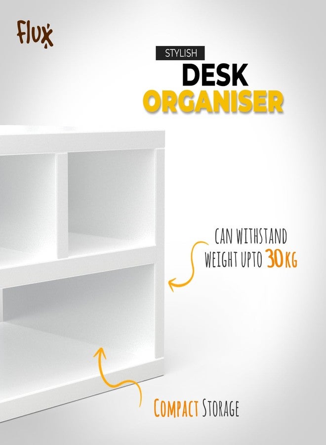 flux 2-Tier Desk Organizer and Printer Stand, Engineered Wood, Compact Desktop Storage with 3 Shelves for Books, Office Supplies, Study Room or Home Office - White - Image 4