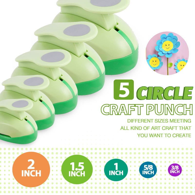 UCEC Circle Punch Craft Hole Punch for Paper Crafting, 5 Different Size Circle Cutters Hole Punches for Paper Crafts, Cardstock, Gift Wrapping, Cards, Scrapbooks 3/8 5/8 1 1.5 2 Inch Round Puncher Set - Image 2