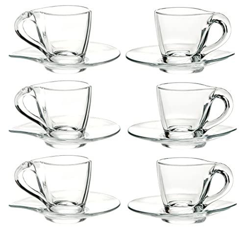 كوب إسبريسو زجاجي بارسكي مع صحن 34 أونصة 6 مجموعات كل مجموعة تحتوي على صحن وكوب لكابتشينو قهوة لاتيه شاي مصنوع في أوروبا