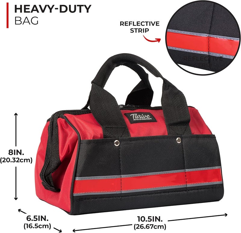 THRIVE Car Emergency Kit & Roadside Emergency Car Kit - 104-Piece Set, Red Canvas Bag, Universal Fit - Jumper Cables, Escape Hammer & Tire Gauge - Road Trip Essentials & Emergency Supplies - Image 3