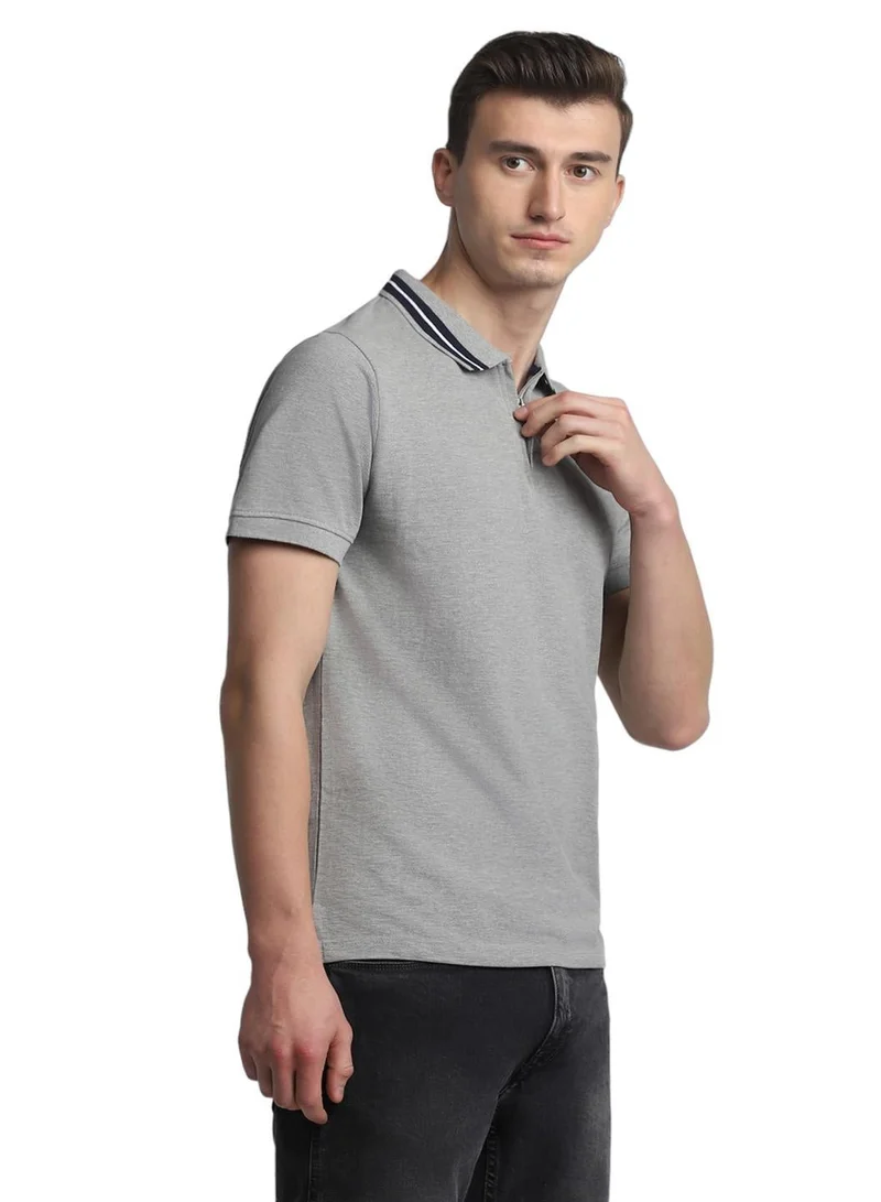 Dennis Lingo  Men'S Grey 100% Cotton Solid Pattern Regular Fit T-Shirt for Men | Best Price UAE