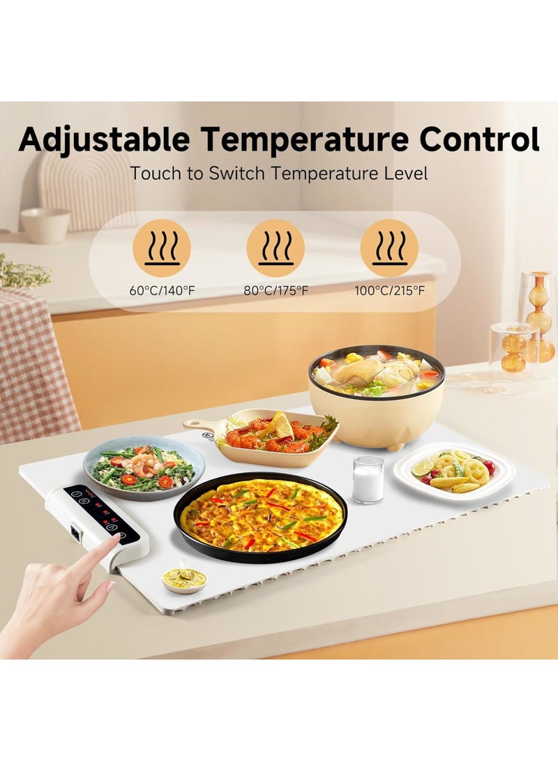 SOLARAE حصيرة تسخين الطعام، حصيرة سخان سيليكون قابلة للطي مع تحكم في درجة الحرارة من 60-100℃، وظيفة قفل حديثة، وسادة تسخين طعام محمولة للحفلات، المطاعم، البوفيه، التجمعات العائلية، بيضاء - Image 2