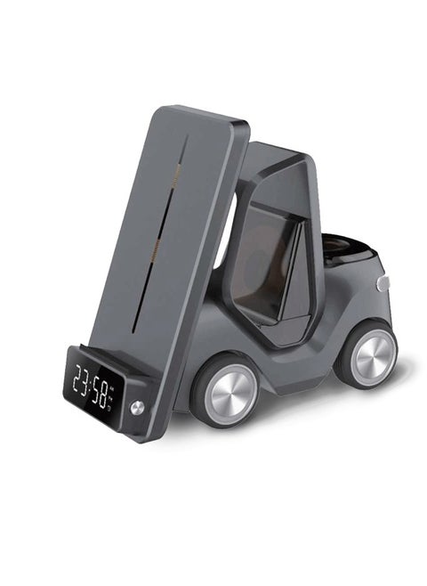 Forklift 5 in 1 Wireless Charger / 15W Smart Phone / 2.5W Smart Watch / 5W Earpods Charger / Wireless Fast Charging / Night Light / Digital Clock Display / Type-C Input / Eye-catching Design - Black