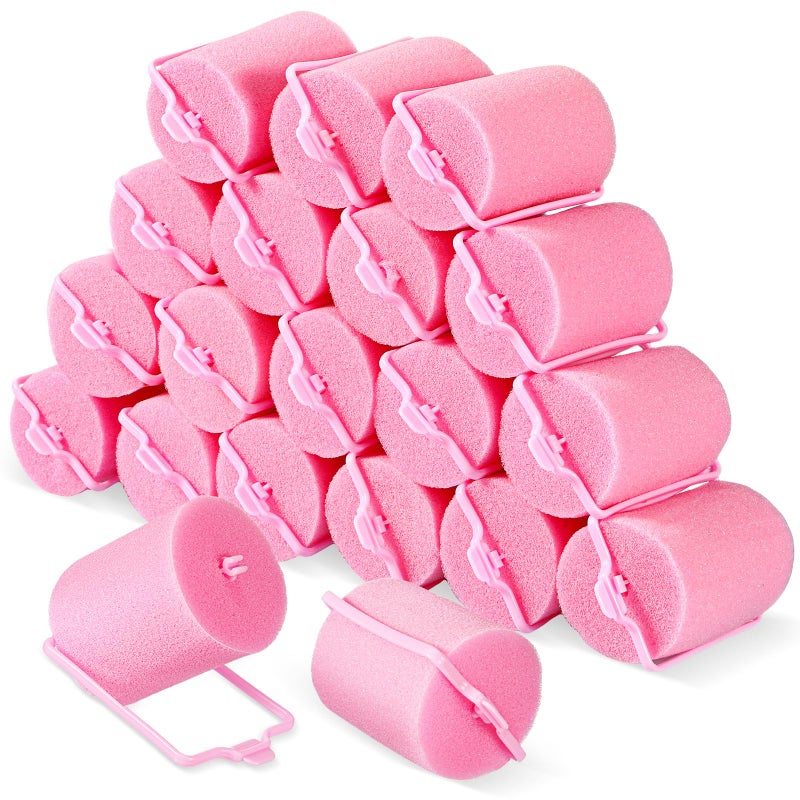 Geyoga 18 Pieces Sponge Hair Rollers Large Soft Foam Hair Styling Curlers Large Size Hairdressing Curlers for Women(Pink,1.9 x 2.6 Inches) - Image 1