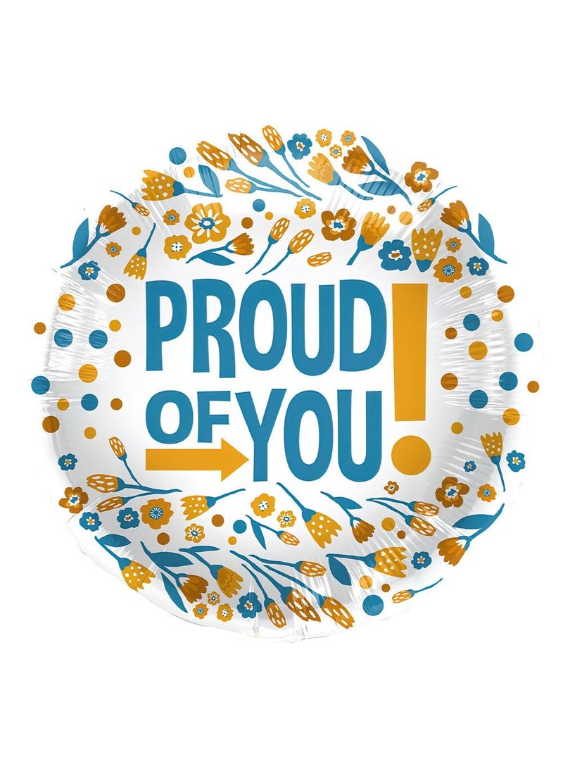 Folat Proud of You Round Foil Balloon White Orange Blue 45cm - Image 1