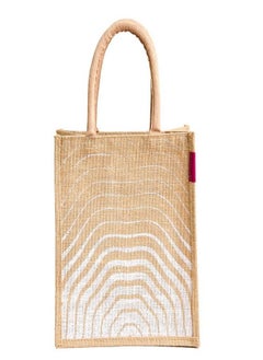 H&B Unisex Multipurpose Wave White Jute Handbag with Zip