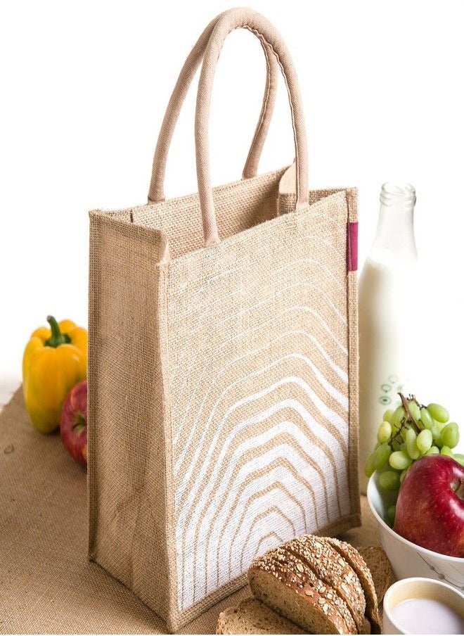 H&B - H&B Unisex Multipurpose Wave White Jute Handbag with Zip - Image 1