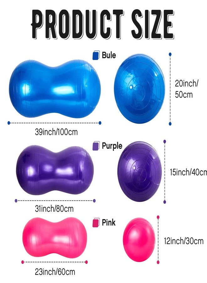 Jexine Peanut Ball for Kids Therapy - 3-Piece Anti-Burst Set, Yoga Balance Exercise Ball for Pregnancy & Home Gym, Includes 1 Pump & 3 Size Options(Classic Color) - Image 2