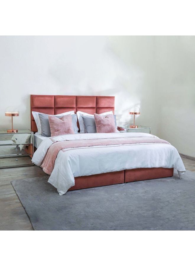 Karnak Square Design Upholstered Velvet Bed Frame Bedroom Furniture Strong And Sturdy Modern Design Wooden Bed | Quiet & Comfortable Bed (Super King - 200x200cm, Pink) - Image 1