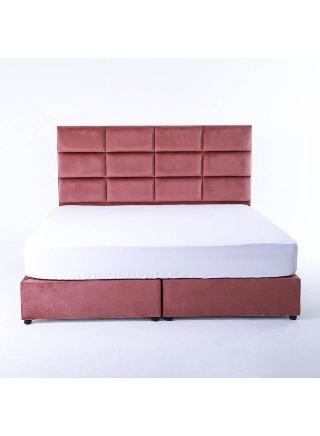 Karnak Square Design Upholstered Velvet Bed Frame Bedroom Furniture Strong And Sturdy Modern Design Wooden Bed | Quiet & Comfortable Bed (Super King - 200x200cm, Pink) - Image 3