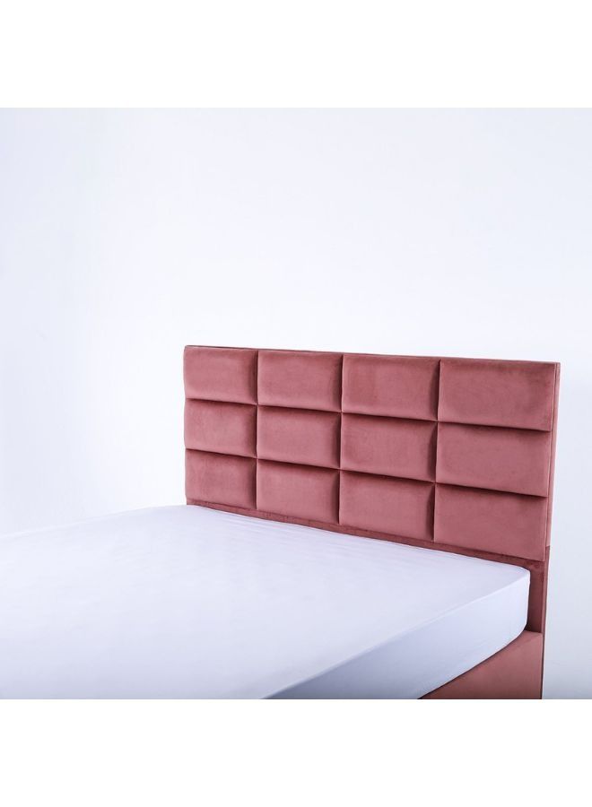Karnak Square Design Upholstered Velvet Bed Frame Bedroom Furniture Strong And Sturdy Modern Design Wooden Bed | Quiet & Comfortable Bed (Super King - 200x200cm, Pink) - Image 5