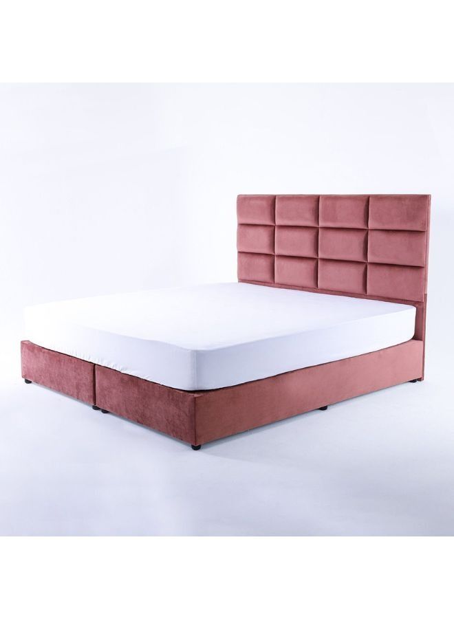 Karnak Square Design Upholstered Velvet Bed Frame Bedroom Furniture Strong And Sturdy Modern Design Wooden Bed | Quiet & Comfortable Bed (Super King - 200x200cm, Pink) - Image 4