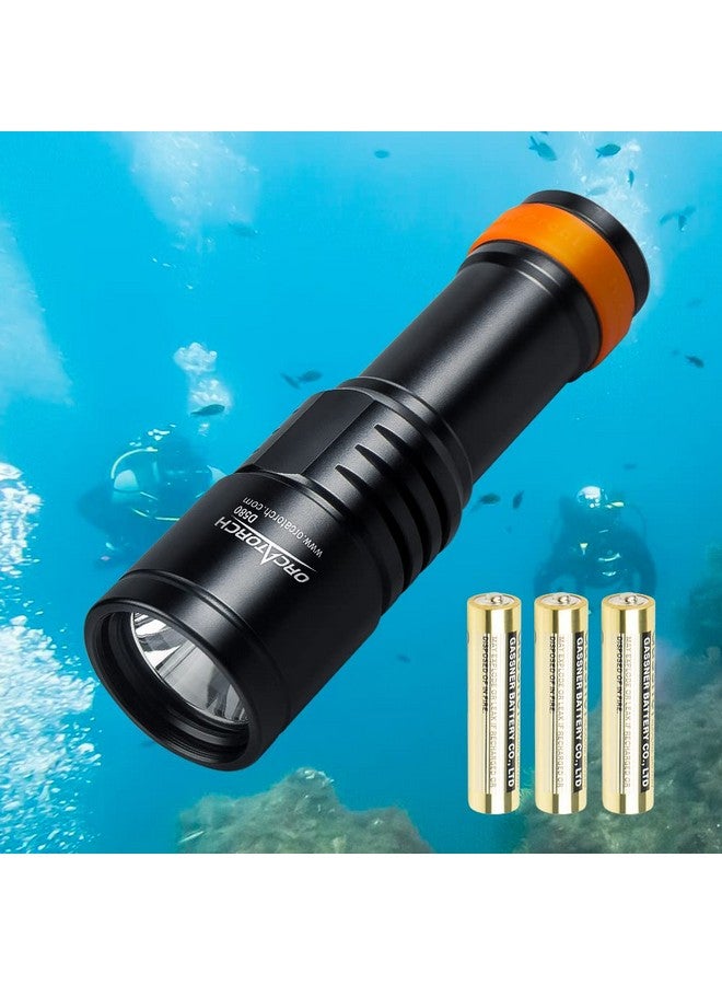 ORCATORCH مصباح غوص D580 بحد أقصى 530 لومن تحت الماء مع شعاع ضيق 6 درجات ومفتاح ملتوي مقاوم للماء بدرجة Ip68 ومصباح غوص ليلي مزود بـ 3 بطاريات AAA متضمنة - Image 2