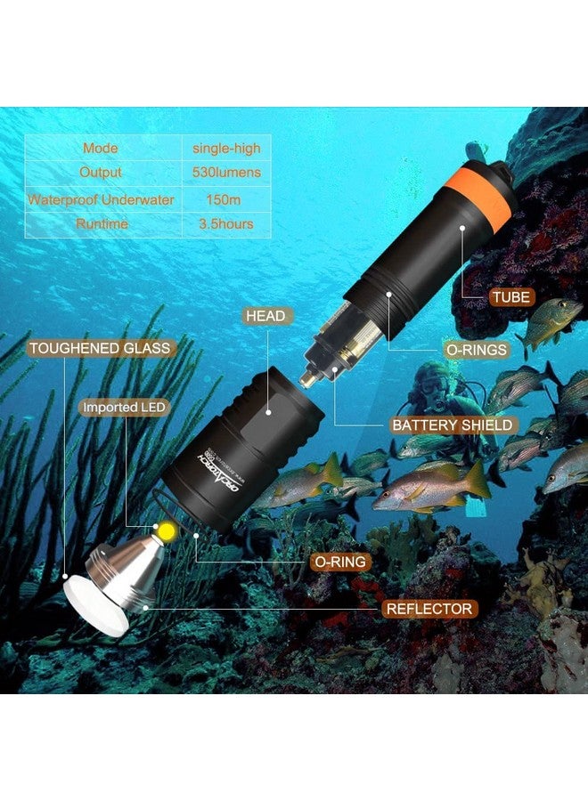 ORCATORCH مصباح غوص D580 بحد أقصى 530 لومن تحت الماء مع شعاع ضيق 6 درجات ومفتاح ملتوي مقاوم للماء بدرجة Ip68 ومصباح غوص ليلي مزود بـ 3 بطاريات AAA متضمنة - Image 4