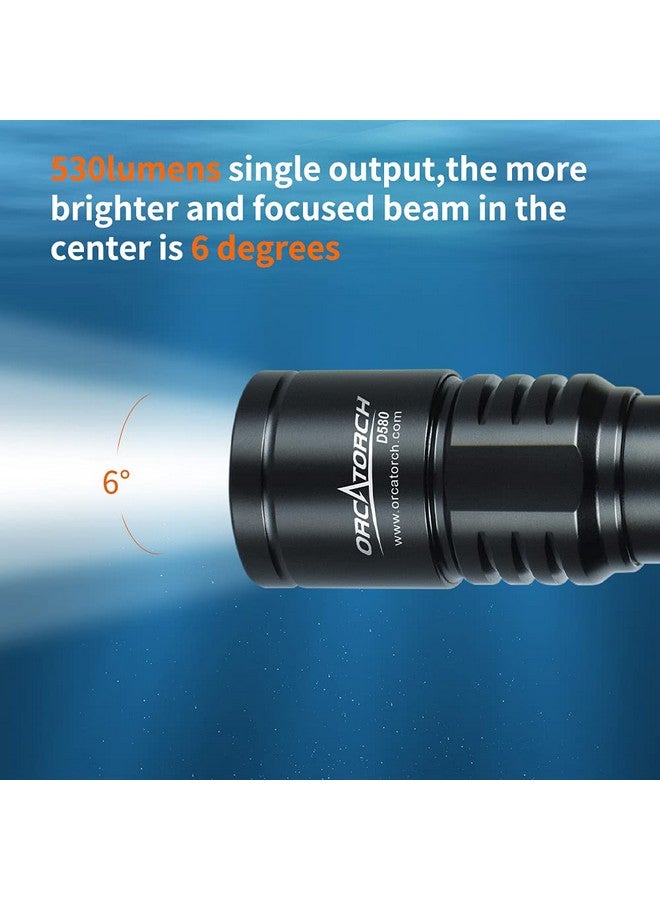 ORCATORCH مصباح غوص D580 بحد أقصى 530 لومن تحت الماء مع شعاع ضيق 6 درجات ومفتاح ملتوي مقاوم للماء بدرجة Ip68 ومصباح غوص ليلي مزود بـ 3 بطاريات AAA متضمنة - Image 5