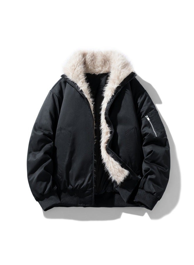 American Retro Mountain Eagle Fur Collar Jacket – Loose Hooded Parka Casual Warm Thickened Cotton Coat