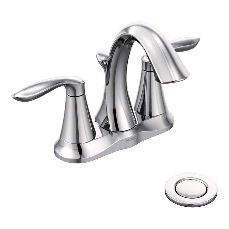 Moen Eva Chrome TwoHandle Centerset Bathroom Sink Faucet with Drain Assembly for 3hole Installation Setups 6410