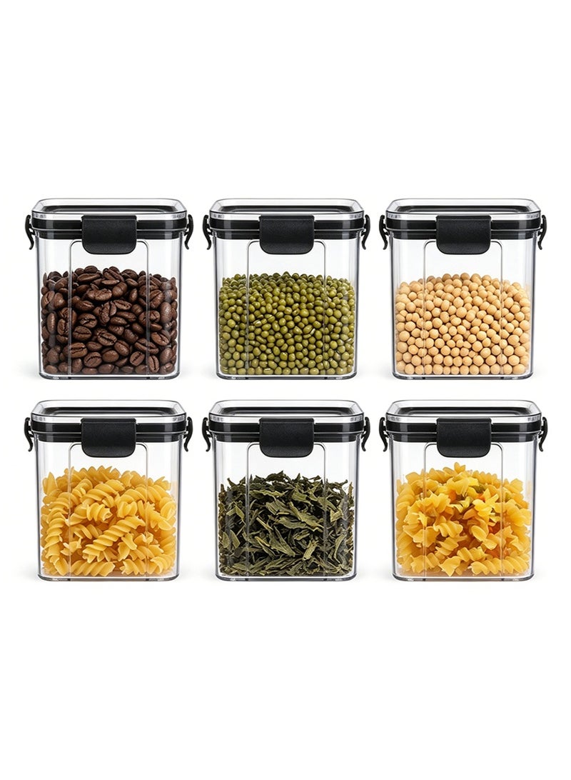 VUCATIN 6-Piece 700ML Square Clear Plastic Airtight Canisters Set - Stackable Kitchen Storage Containers for Grains, Dry Goods, Snacks & Spices, Moisture-Proof & Pest-Proof - Image 1