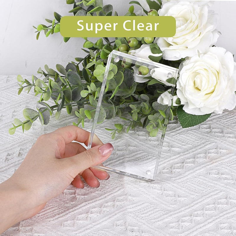 BTSKY 3 * 5 inch Clear Acrylic Magnetic Photo Frame - Double Sided Clear Tabletop Frameless Picture Frame, Thick Frameless Block Display Stand - Image 4