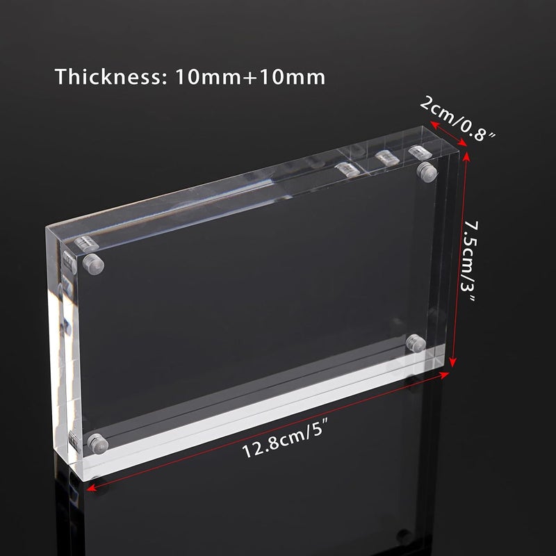 BTSKY 3 * 5 inch Clear Acrylic Magnetic Photo Frame - Double Sided Clear Tabletop Frameless Picture Frame, Thick Frameless Block Display Stand - Image 2