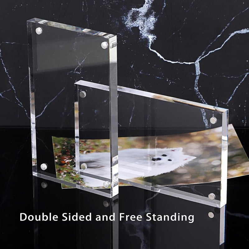 BTSKY 3 * 5 inch Clear Acrylic Magnetic Photo Frame - Double Sided Clear Tabletop Frameless Picture Frame, Thick Frameless Block Display Stand - Image 3