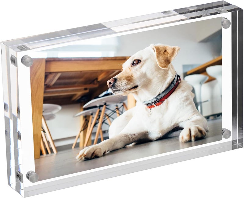 BTSKY 3 * 5 inch Clear Acrylic Magnetic Photo Frame - Double Sided Clear Tabletop Frameless Picture Frame, Thick Frameless Block Display Stand - Image 1