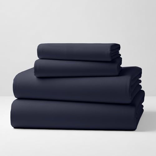 Mellanni Cotton Flannel Sheet Set  Double Brushed for Added Softness  Comfort  Deep Pocket Fitted Sheet up to 16  4 Piece Set Queen Navy