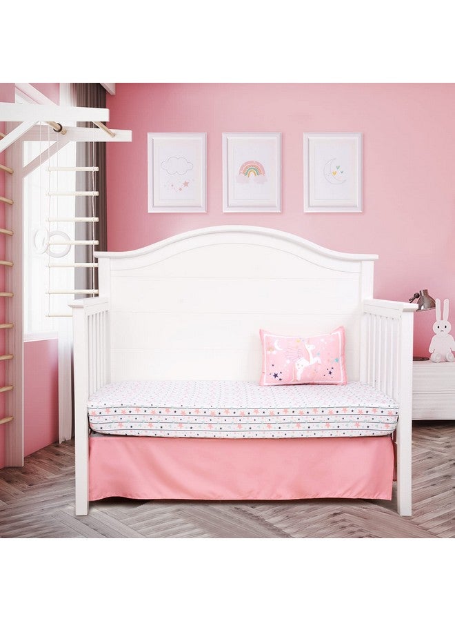 JISEN 5 Piece Crib Bedding Set for Girls Unicorns Baby Girl Bedding Crib Set Nursery Bedding Sets - Crib Quilt Crib Sheet Pillowcase Crib Skirt Diaper Stacker - Image 4