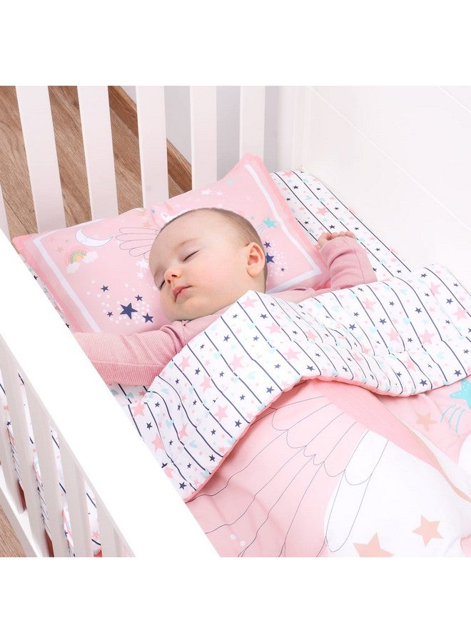 JISEN 5 Piece Crib Bedding Set for Girls Unicorns Baby Girl Bedding Crib Set Nursery Bedding Sets - Crib Quilt Crib Sheet Pillowcase Crib Skirt Diaper Stacker - Image 5