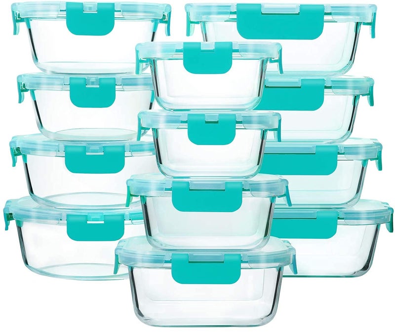 M MCIRCO 24-Piece Glass Food Storage Containers with Locking Lids,Glass Meal Prep Containers Set - Airtight Lunch Containers, Microwave, Oven, Freezer and Dishwasher,Green - Image 1