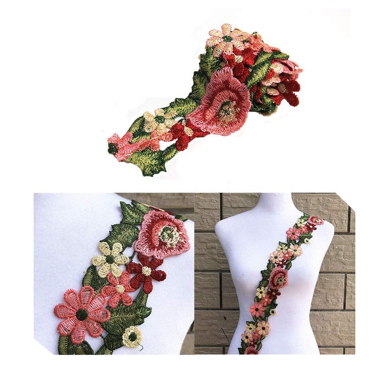Acxico 1Yard Flower Embroidered Trim Lace Ribbon DIY Wedding Sewing Applique Craft DIY
