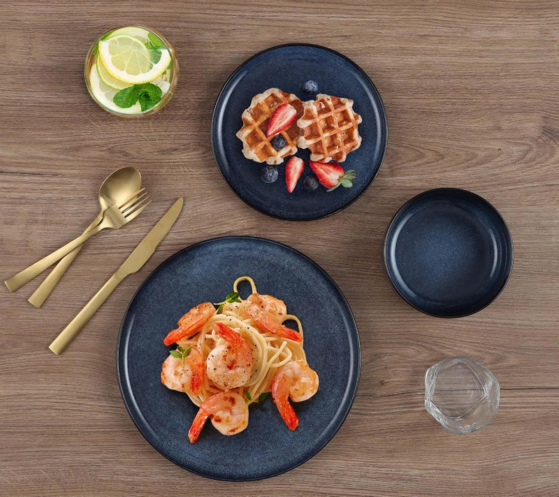 E-far طقم أطباق وأوعية إيفار 18 قطعة لأدوات المائدة لـ 6 أشخاص من الخزف الحجري بتزجيج تفاعلي آمن في الميكروويف وغسالة الصحون باللون الأزرق العميق - Image 5