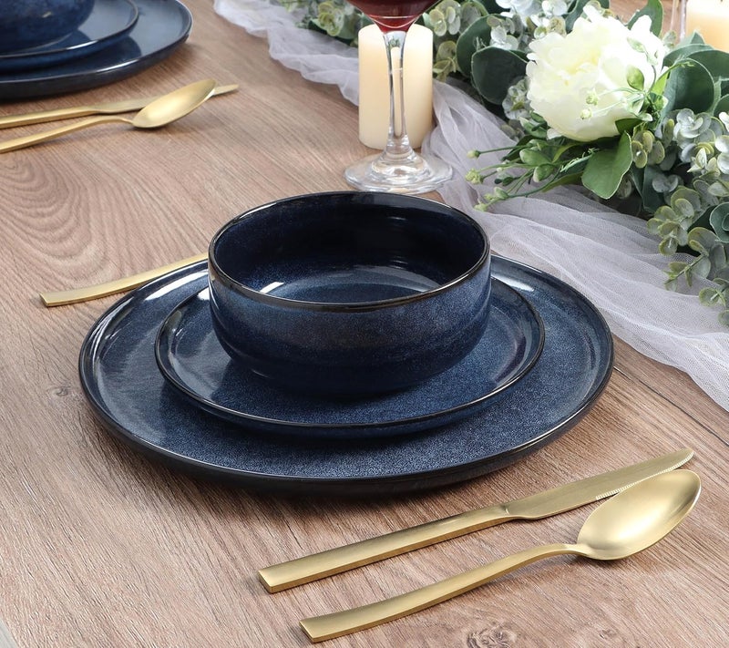 E-far طقم أطباق وأوعية إيفار 18 قطعة لأدوات المائدة لـ 6 أشخاص من الخزف الحجري بتزجيج تفاعلي آمن في الميكروويف وغسالة الصحون باللون الأزرق العميق - Image 4