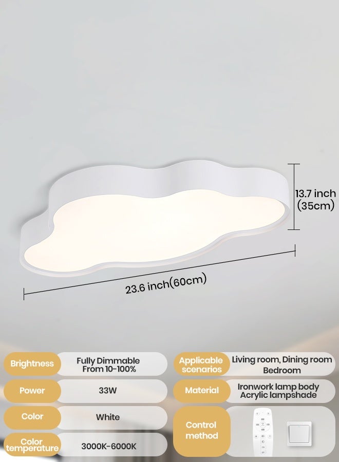 YATAI LIGHTING Cloud Shape LED Ceiling Light, 33W Modern Flush Mount with 3-Color 3000K-6000K Wall Switch Control, Remote Dimmable 10-100%, White Minimalist LED Fixture for Bedroom and Living Spaces - Image 2