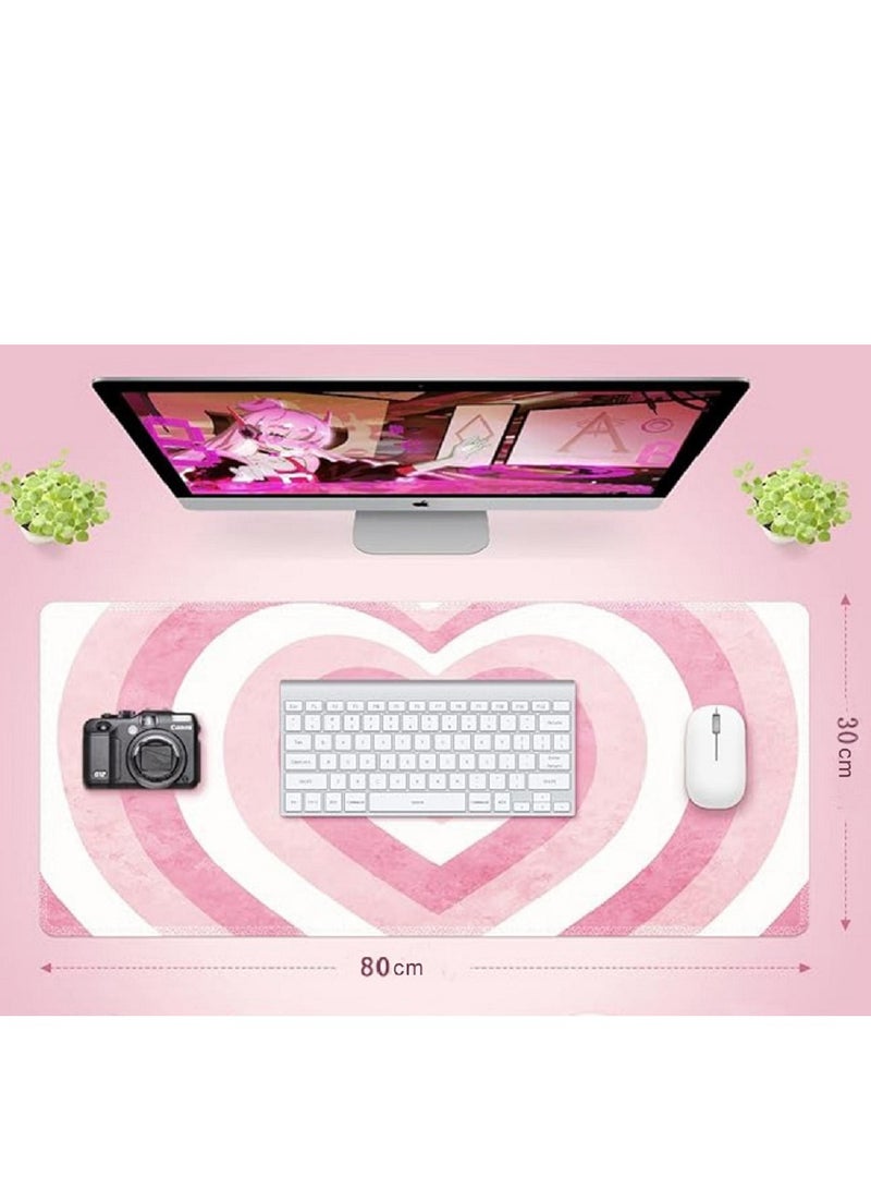 Pink Large Mouse Pad For Desktop 800x300x3mm Extended Keyboard Pad Gaming Mouse Pad Non-slip Rubber Base Mouse Pad Desk Accessories Ladies Desk Storage Box Heart Shaped Pink - Image 4
