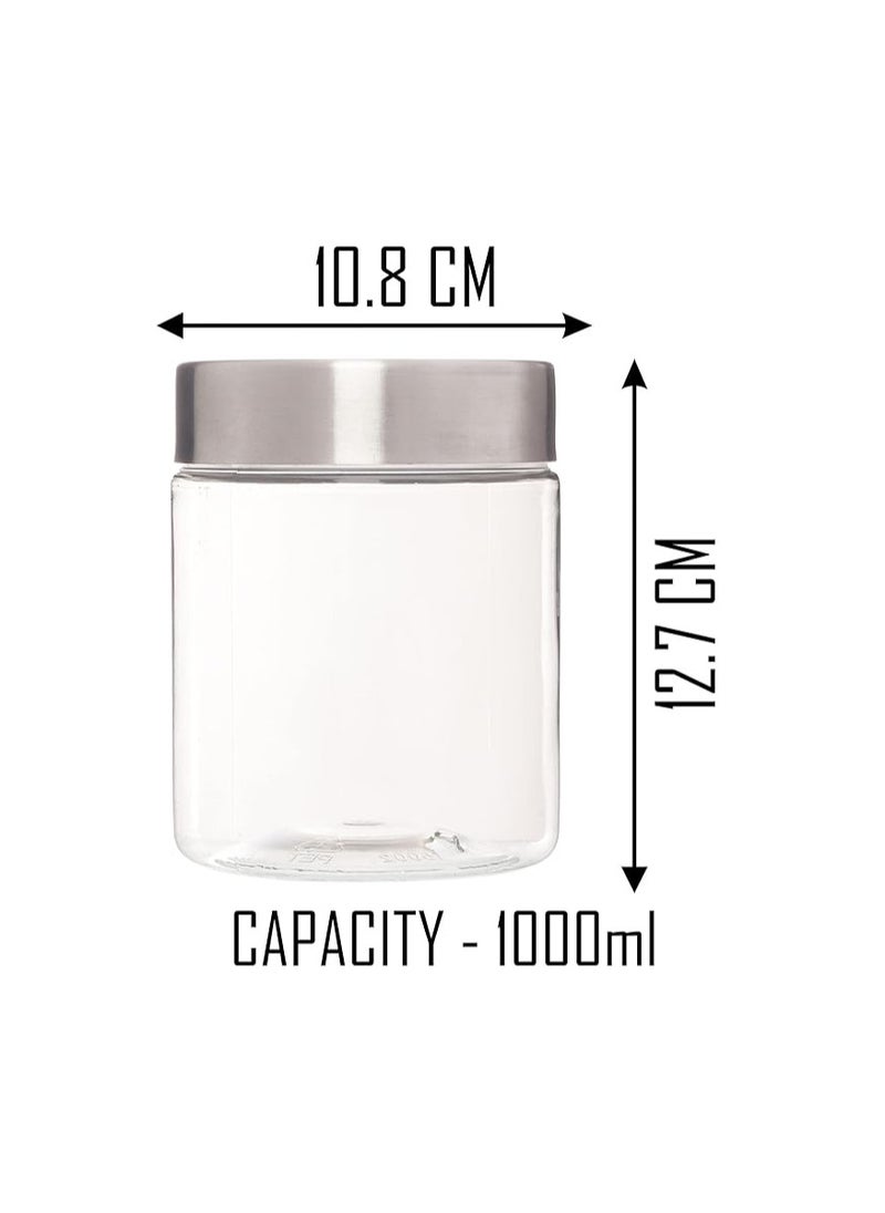 Atlasware Pearlpet Plus Container For Kitchen Storage Set With Stainless Steel Caps Set Pack Of 18 Pcs 300 Ml, 500 Ml, 1000 Ml Suitable For Rack, Spices, Fridge Transparent  - Image 3