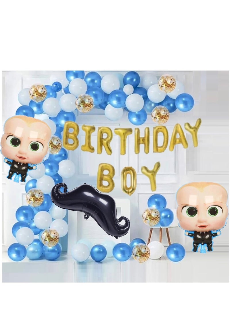 Boxwoods Boss Baby Theme First Birthday Boy Balloons And Foil Banner Set - Image 1