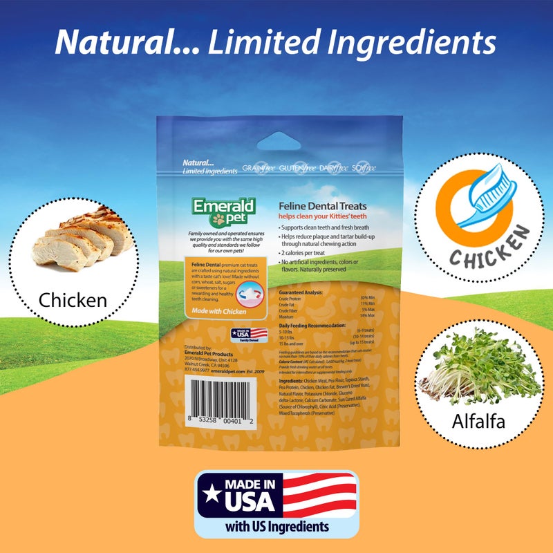 Emerald Pet Feline Dental Treats â€” Tasty and Crunchy Cat Dental Treats Grain Free â€” Natural Dental Treats to Clean Cat Teeth, Freshen Cat Breath, and Reduce Plaque and Tartar Buildup â€” Chicken Treats, 3 oz - Image 4