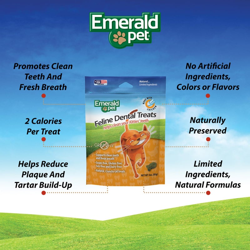 Emerald Pet Feline Dental Treats â€” Tasty and Crunchy Cat Dental Treats Grain Free â€” Natural Dental Treats to Clean Cat Teeth, Freshen Cat Breath, and Reduce Plaque and Tartar Buildup â€” Chicken Treats, 3 oz - Image 3