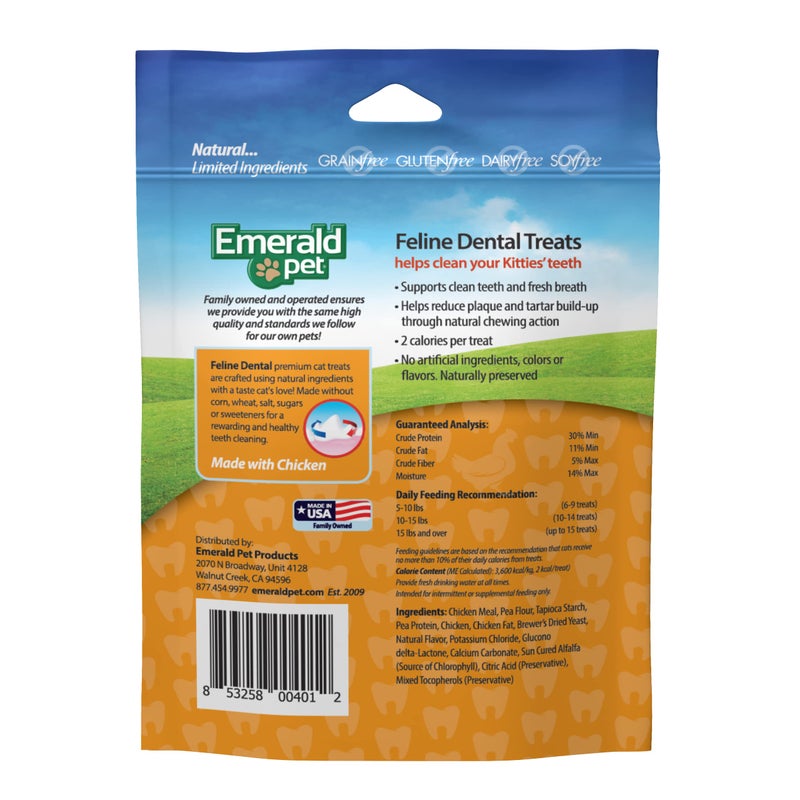 Emerald Pet Feline Dental Treats â€” Tasty and Crunchy Cat Dental Treats Grain Free â€” Natural Dental Treats to Clean Cat Teeth, Freshen Cat Breath, and Reduce Plaque and Tartar Buildup â€” Chicken Treats, 3 oz - Image 2